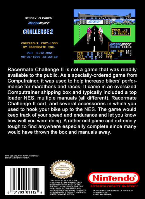Racermate Challenge II (Homebrew) — Box back